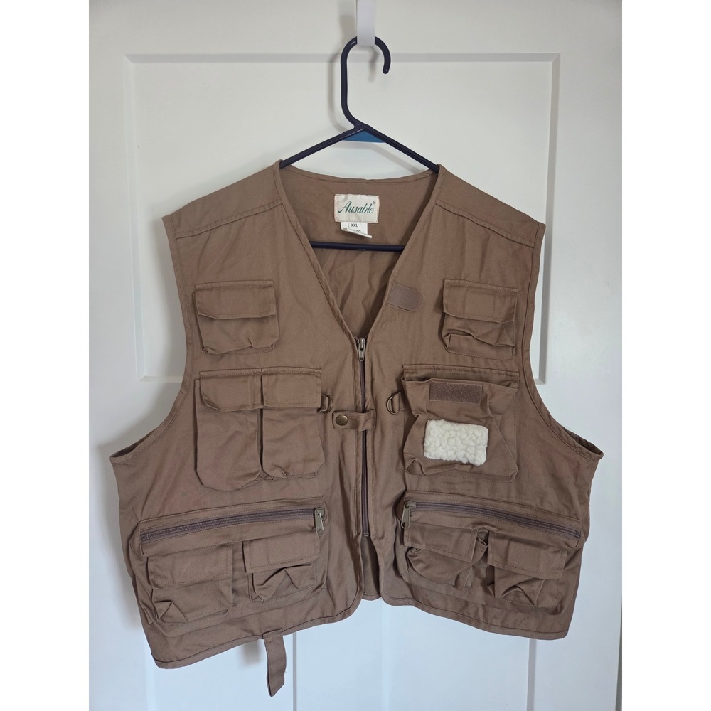 Ausable Mens XXL Khaki Cotton Multi Pocket Fishing Utility Vest ER500 Gorpcore
